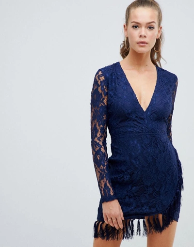 Shop Ax Paris Lace Dress With Tassle Detail-navy