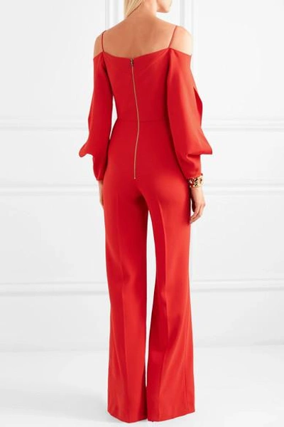 Shop Roland Mouret Marlow Cold-shoulder Crepe Jumpsuit In Crimson