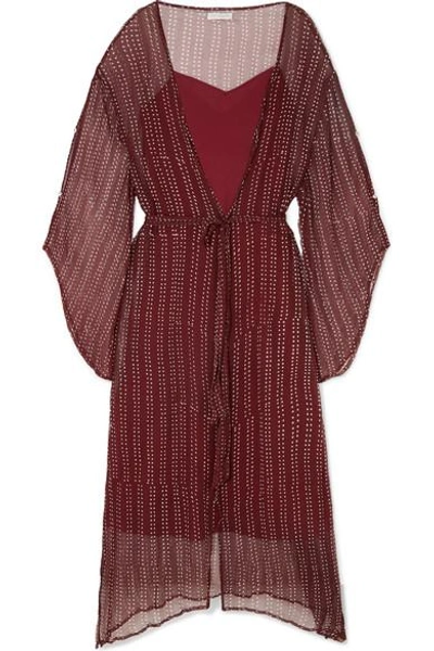 Shop Cloe Cassandro Fifi Belted Silk-crepon Dress In Claret
