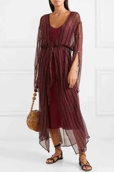 Shop Cloe Cassandro Fifi Belted Silk-crepon Dress In Claret