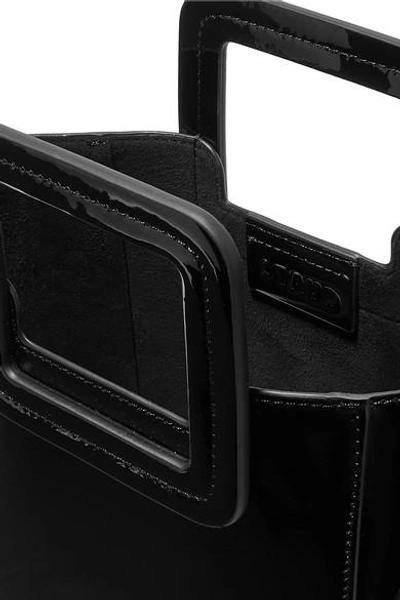 Shop Staud Shirley Mini Patent-leather Tote In Black
