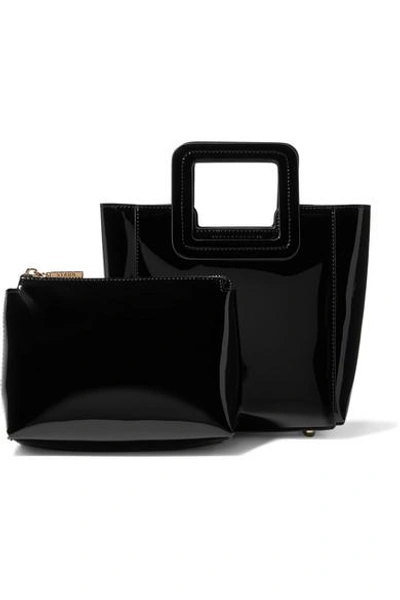 Shop Staud Shirley Mini Patent-leather Tote In Black