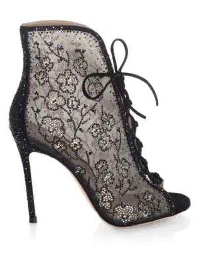 Shop Gianvito Rossi Crystal Mesh Lace-up Booties In Black