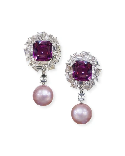 Shop Margot Mckinney Jewelry 18k White Gold Pink Pearl, Purple Spinel & Diamond Earrings