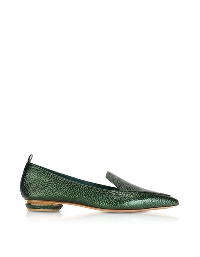 Shop Nicholas Kirkwood Beya Metallic Emerald Green Tumbled Leather Loafers