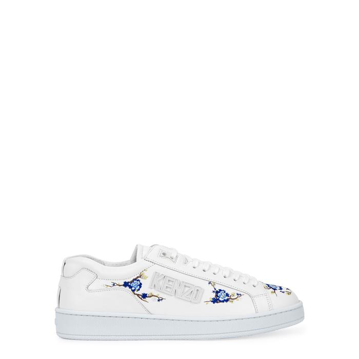 white embroidered trainers