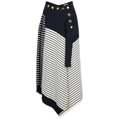 Shop Jw Anderson Mariniere Striped Wool-blend Wrap Skirt In Navy