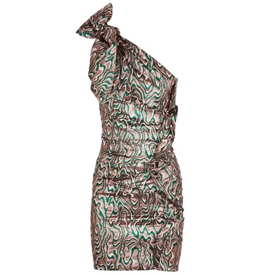 Shop Isabel Marant Synee One-shoulder Brocade Dress In Green