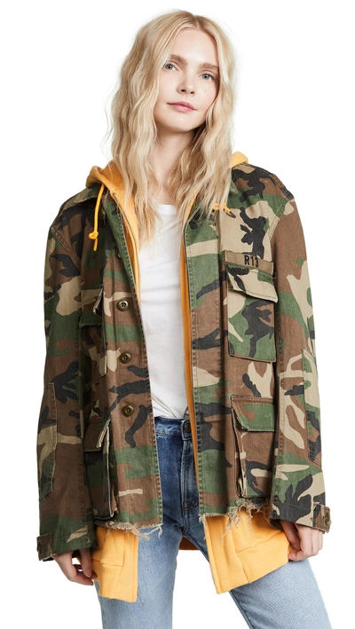 Shop R13 Camo Abu Jacket With Long Hoodie In Camo/yellow