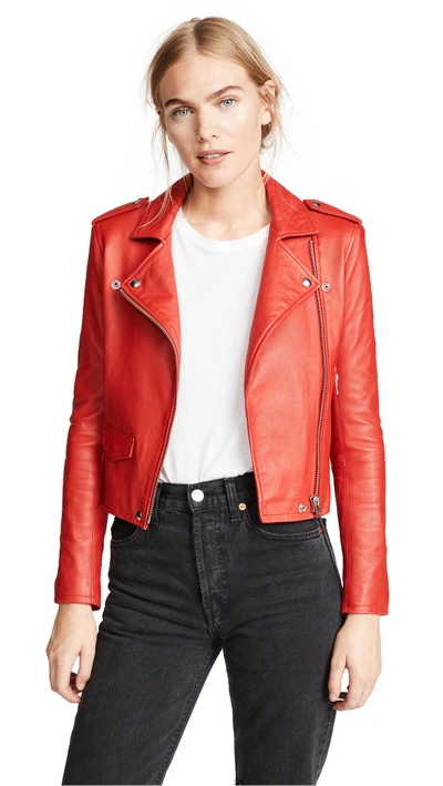 Shop Iro Ashville Leather Jacket In Poppy Red