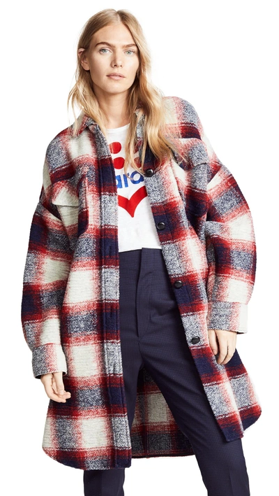 Shop Isabel Marant Étoile Gario Coat In Red/midnight