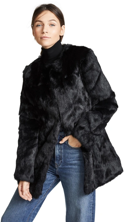 Shop H Brand Alyssa Rabbit Fur Coat In Black