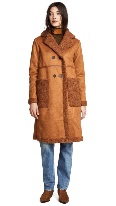 Shop Apparis Clothilde Faux Shearling Car Coat In Chestnut