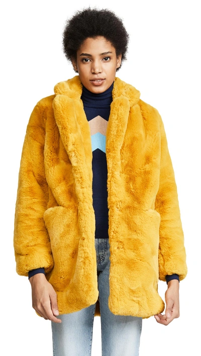 Shop Apparis Sophie Faux Fur Coat In Mustard