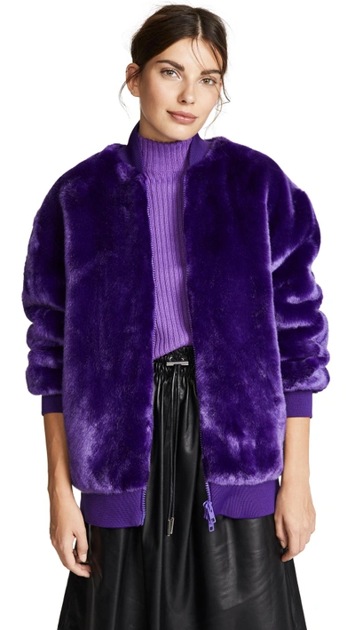 Plush Faux Fur Bomber Jacket - Purple