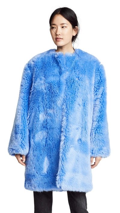 Shop Msgm Faux Fur Long Coat In Blue