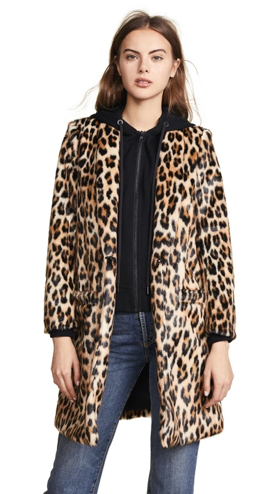 Shop Alice And Olivia Kylie Removable Hoodie Coat In Leopard