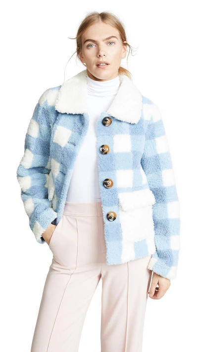 Shop Saks Potts Lucy Check Shearling Jacket In Baby Blue