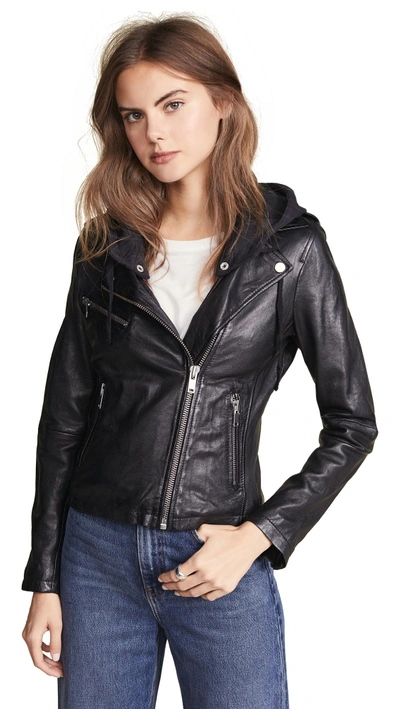 Shop Doma Hoodie Leather Jacket In Black