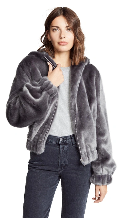 Shop Helmut Lang Furry Hooded Bomber Jacket In Seal