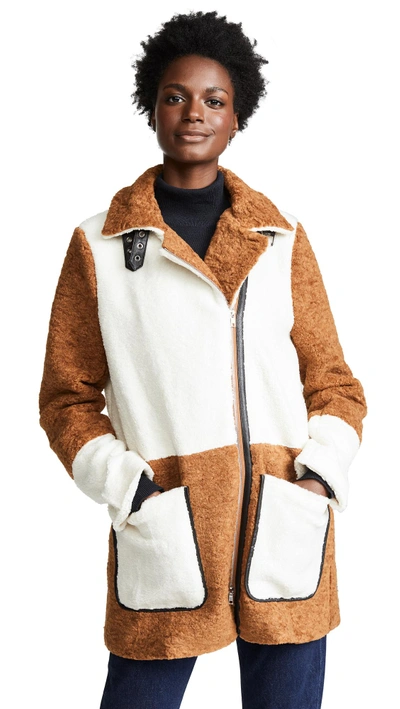 Shop Line & Dot Faux Shearling Coat In Brown/ivory