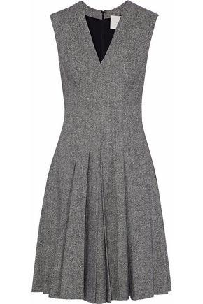 Carolina Herrera Pleated Wool-blend Tweed Dress In Gray | ModeSens
