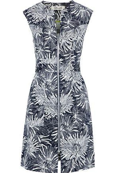 Shop Diane Von Furstenberg Woman Floral-print Stretch-cotton Twill Mini Dress Navy
