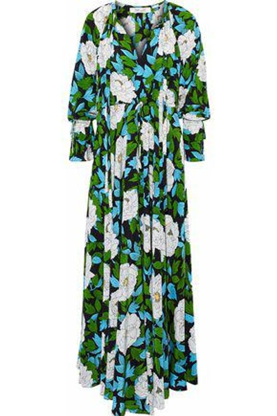 Shop Diane Von Furstenberg Woman Pleated Floral-print Silk Maxi Dress Ivory