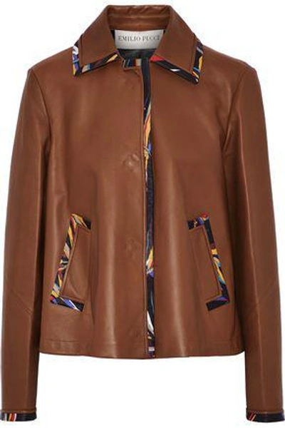 Shop Emilio Pucci Leather Jacket In Brown