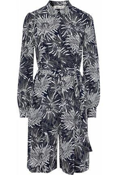 Shop Diane Von Furstenberg Woman Floral-print Silk Crepe De Chine Playsuit Navy