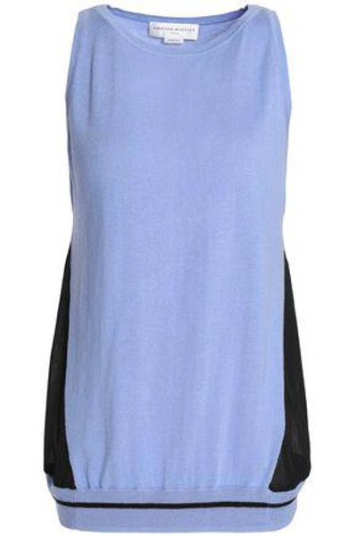 Shop Amanda Wakeley Woman Ray Voile-paneled Silk, Wool And Cashmere-blend Top Light Blue