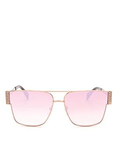 Shop Moschino Women's Mirrored Brow Bar Flat Top Square Sunglasses, 60mm In Gold/pink