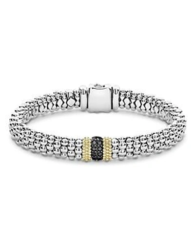 Shop Lagos 18k Yellow Gold & Sterling Silver Diamond Lux Black Diamond Rope Bracelet In Black/multi