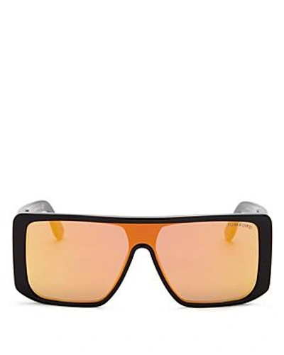 Shop Tom Ford Women's Injected Flat Top Shield Sunglasses, 140mm In Shiny Black/brown