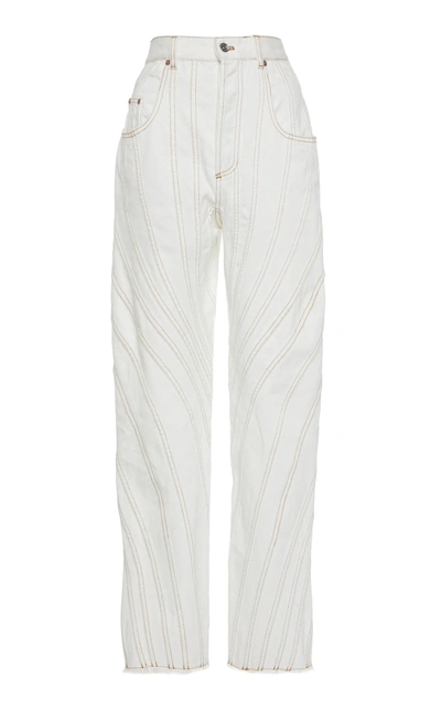 Shop Mugler High-rise Spiral Straight-leg Jeans In White