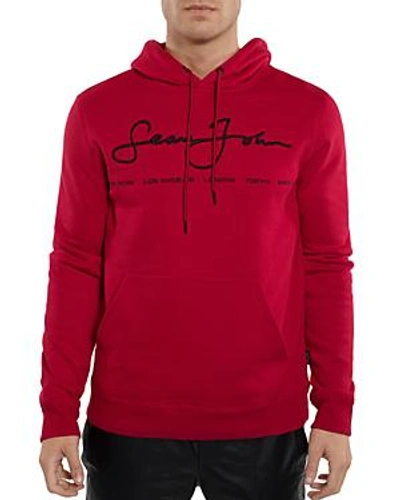 Shop Sean John Logo-embroidered Hooded Sweatshirt In Cherry