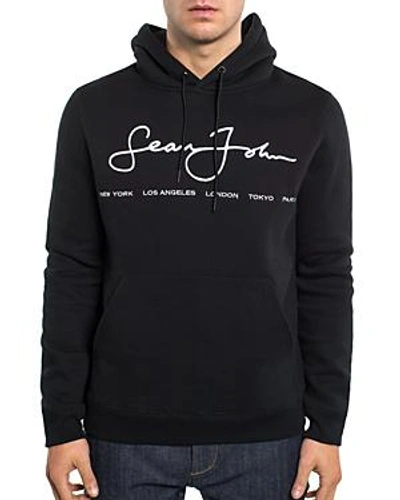 Shop Sean John Logo-embroidered Hooded Sweatshirt In Jet Black