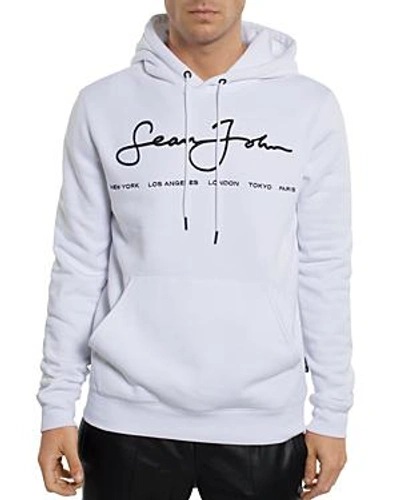 Shop Sean John Logo-embroidered Hooded Sweatshirt In Bright White