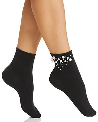 Shop Hue Faux-pearl Beaded Ankle Socks In Black