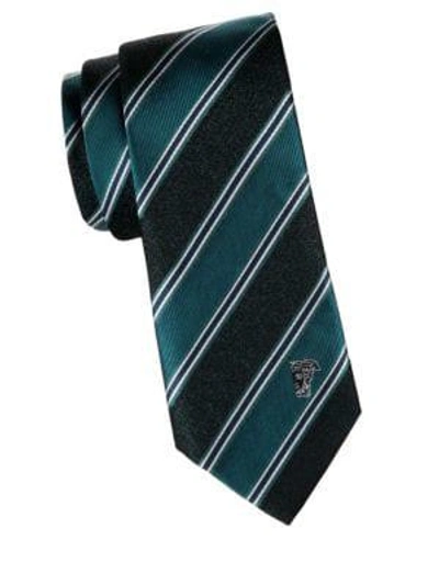 Shop Versace Wide Stripe Silk Tie In Petrol