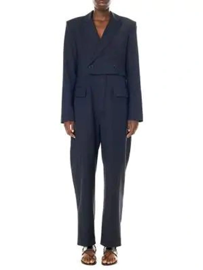 Shop Tibi Tablier Blazer Jumpsuit In Dark Navy