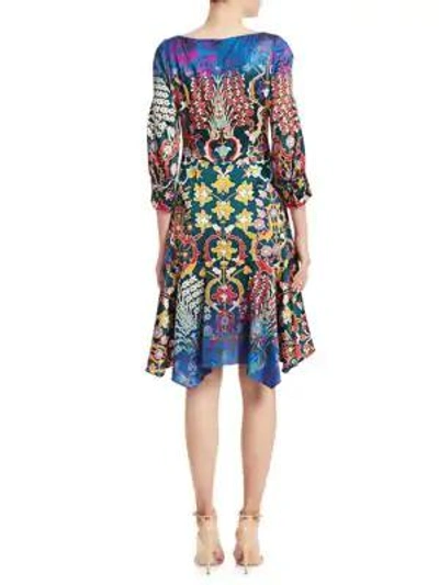 Shop Peter Pilotto Handkerchief Hem Floral Print Dress In Blue