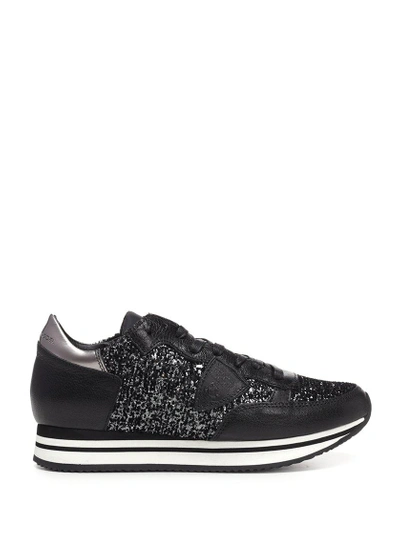 Shop Philippe Model Glitter Low Top Sneakers In Black