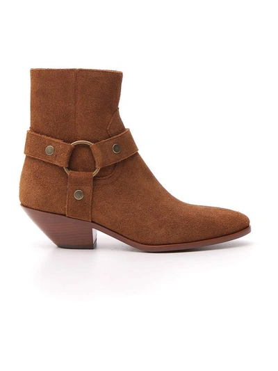 Shop Saint Laurent West Harness Ankle Boots In Brown