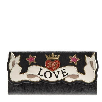 Shop Dolce & Gabbana Love Embroidered Wallet In Black