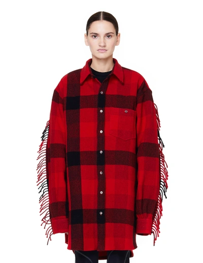Shop Vetements Fringed Checked Oversized Shirt In Red
