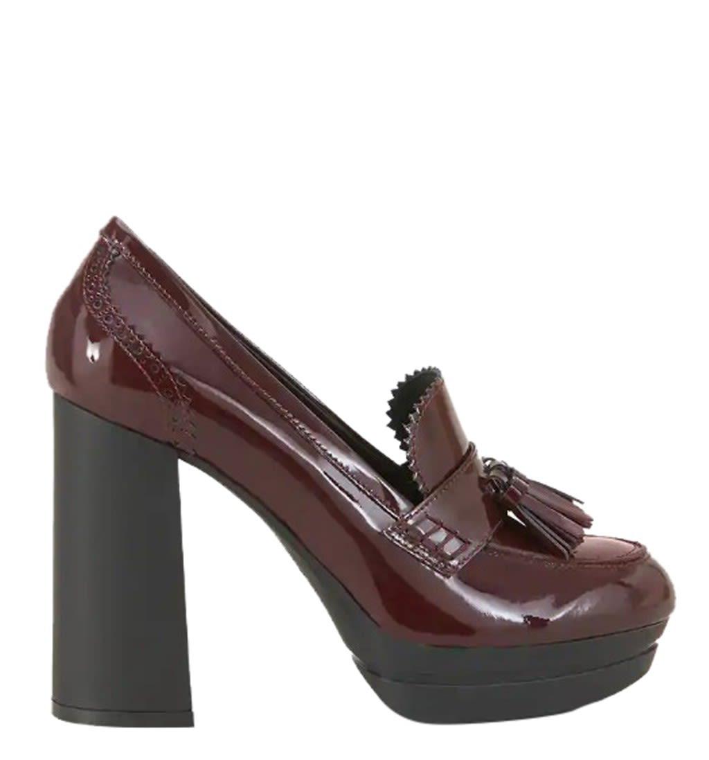 Hogan H391 Patent Leather Heeled Tassel Loafers In Burgundy ModeSens