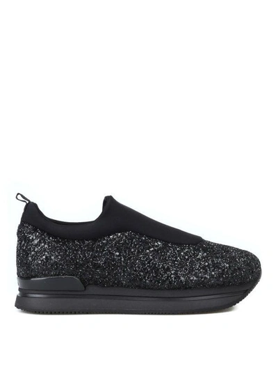 Shop Hogan H222 Scuba And Metallic Glitter Slip-ons In Black