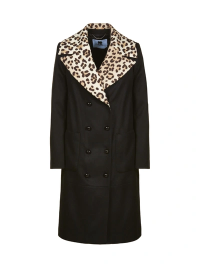 Shop Blumarine Leopard Double Breasted Coat In Nero/maculato