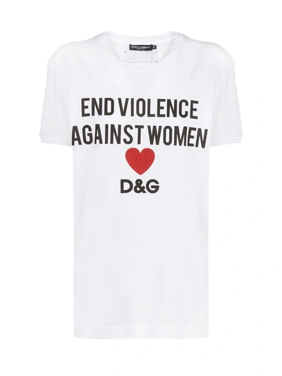 Shop Dolce & Gabbana Slogan Logo T-shirt In Bianco Multicolor